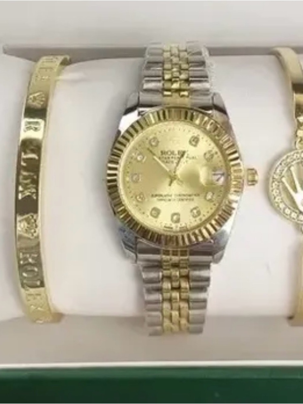 New Two-Tone Gold and Silver Women's Bracelet Watch with Gold Dial
